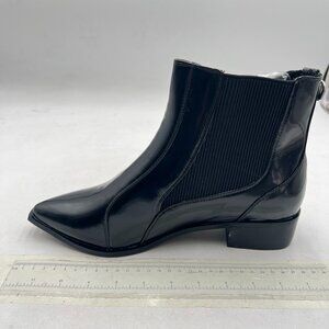 Black Glossy Low Heel Ankle Boots Pointed Toe Fall Fashion Winter Shoe